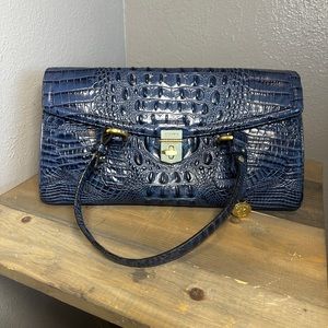 Brahmin royal blue embossed leather satchel